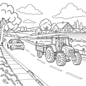 Großer Traktor auf dem Landweg Ausmalbild für kleine Landratten