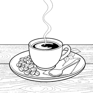 Duftender Kaffee mit Bohnen Ausmalvorlage für junge Genussfinder