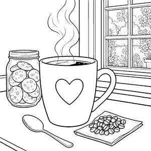 Gemütlicher Kaffee mit Plätzchenglas Malbild für junge Spürnasen