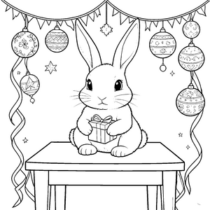 Verspielter Hase mit Geschenktüte Ausmalbild für neugierige Bastler
