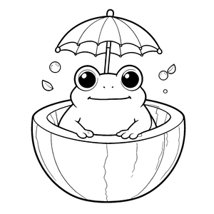 Entspannter Kawaii-Frosch in der Melone Malbild für Wasserratten