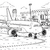 Riesiges Passagierflugzeug am Terminal Malbild für kleine Weltenbummler