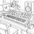 Moderner Synthesizer mit Lautsprecher Malbild für junge Klangschönheiten