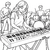 Konzentrierte Band am Synthesizer Ausmalbild für kleine Musikfreunde