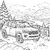 Waghafter SUV vor Berglandschaft Malbild für kreative Tüftler