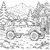 Stolzer Geländewagen vor Blockhaus und Bergen Malvorlage für neugierige Autofans