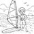 Lächelnder Jüngling mit Windsurfbrett Malbild für kleine Meeresgeister