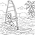 Sportlicher Jüngling beim Windsurfen am Strand Malbild für neugierige Meeresfreunde