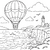 Abenteuerlicher Heißluftballon über Leuchtturm Malvorlage für kreative Weltenbummler