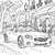 Schickes Cabrio vor Café Ausmalbild für junge Autofans