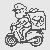 Begeisterter Pizzabote auf dem Moped mit köstlicher Lieferung Malvorlage für kleine Genießer und kreative Spielkünstler